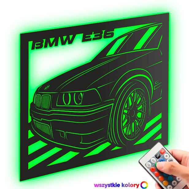 Dřevěný 3D obraz Bmw E36 Nástěnná Dekorace Dárek Noční Lampa Led XL