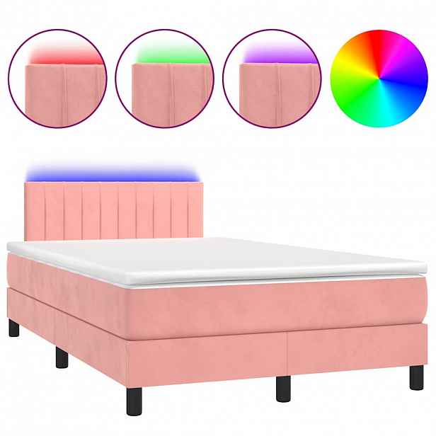 vidaXL Box spring postel s matrací a LED růžová 120x200 cm samet