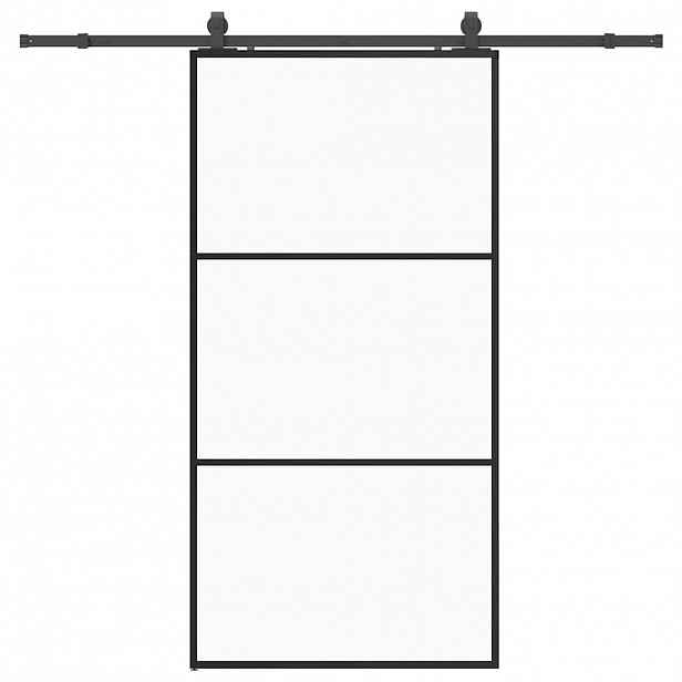 vidaXL Posuvné dveře se sadou kování černé 102x205 cm ESG Glass