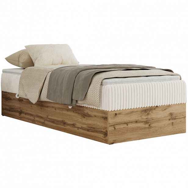 MKS KONTINENTÁLNÍ POSTEL WOOD ZERO 90/200 - Béžová Manšestr - H3