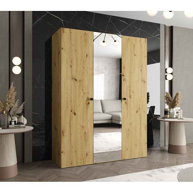 Zrcadlová šatní skříň CAITIR 2 150 cm - dub artisan / černé úchyty