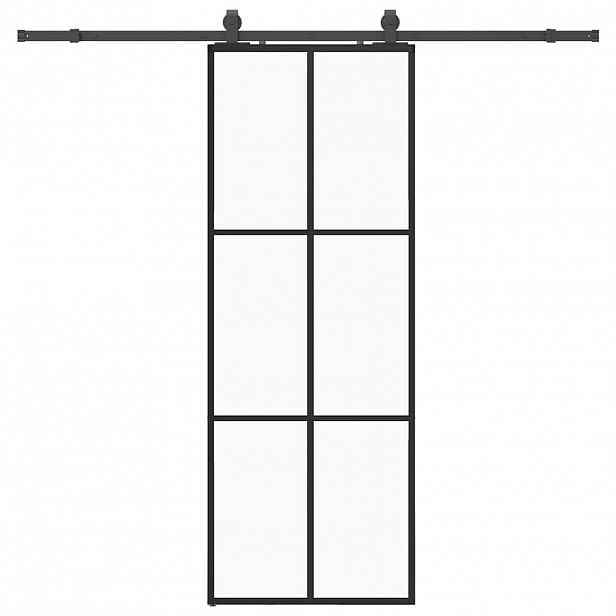 vidaXL Posuvné dveře se sadou kování černé 76x205 cm ESG Glass
