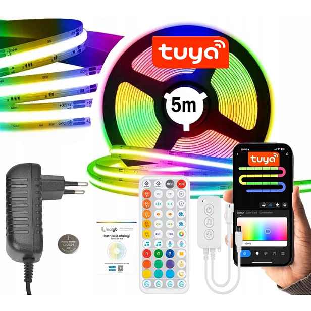 Led Páska 5 m (1x5 m) Cob Neon Rgbic 576/m Wifi Tuya Aplikace Dálkový Ovladač Set