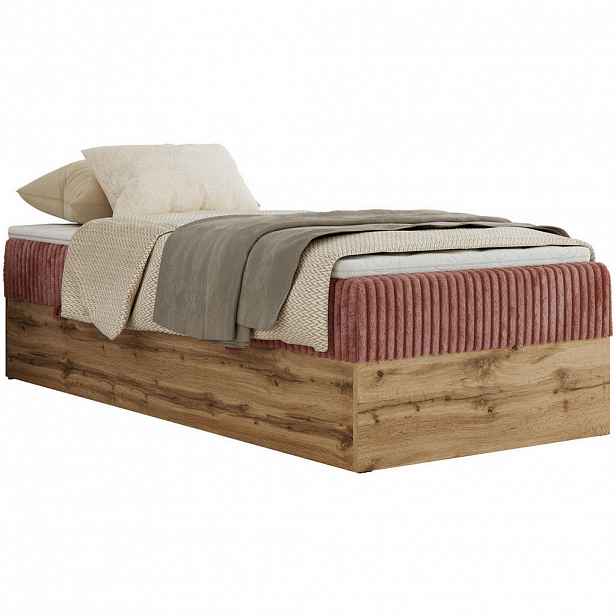 MKS KONTINENTÁLNÍ POSTEL WOOD ZERO 90/200 - Světle růžová Manšestr - H3