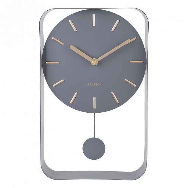 Šedé nástěnné hodiny s kyvadlem Karlsson Charm, výška 32,5 cm