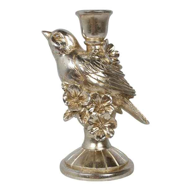 Stříbrný antik svícen s ptáčkem Birdinia silver - 14*10*20 cm Mars & More