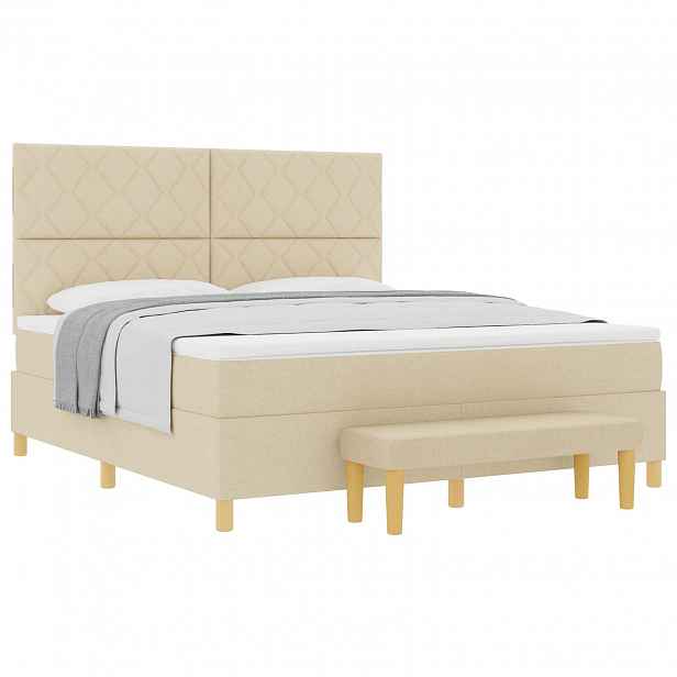 vidaXL Postel s boxspringem s polštářem Krémová 200 x 180 cm textil