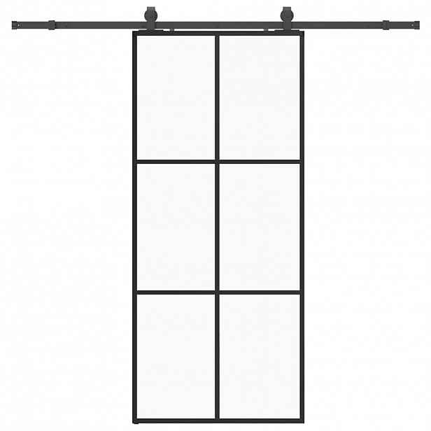 vidaXL Posuvné dveře se sadou kování černé 90x205 cm ESG Glass