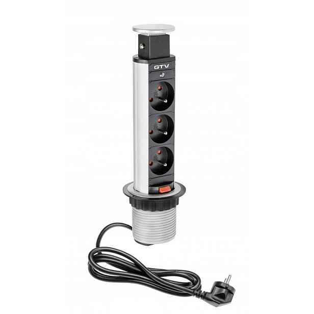 Gtv AE-BPW3U60-80 Zásuvky stolní vestavný 60mm, 3X zásuvka (stříbrná)