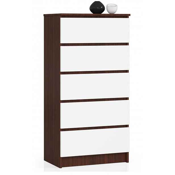 Komoda skříňka K60 5 zásuvek wenge-bílá Akd