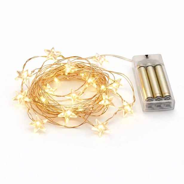 LED světýlka na baterie, hvězdičky, 2,3 m, teple bílá, 20 diod, drátek, IP20 interiér, 2 × AA