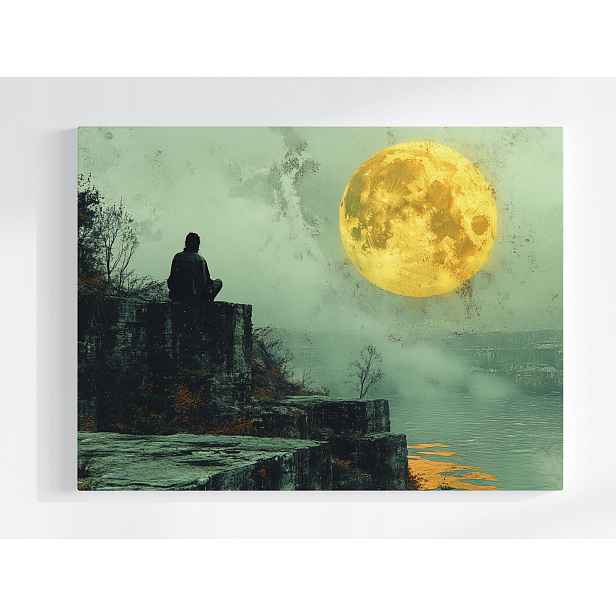 Plakát Člověk Skály Voda Měsíc Noc Meditace 100x75
