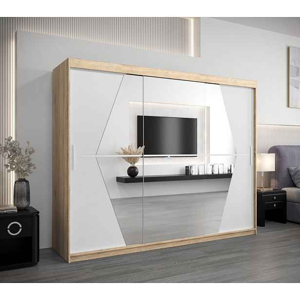 Šatní skříň SAMANTA - šířka 250 cm, dub sonoma / bílá