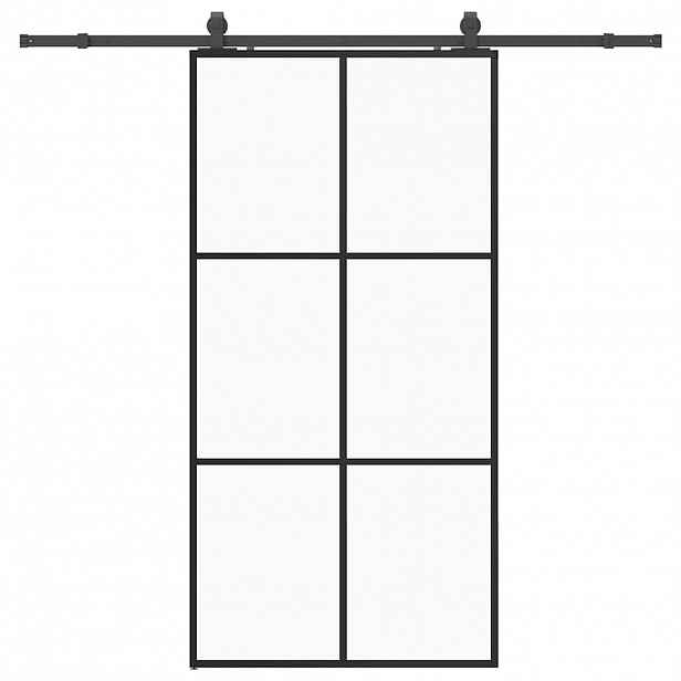 vidaXL Posuvné dveře se sadou kování černé 102x205 cm ESG Glass