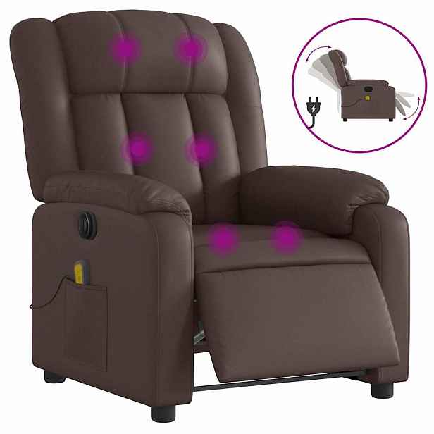 vidaXL Elektrické masážní polohovací křeslo hnědé umělá kůže