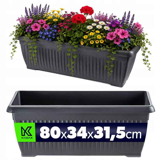Květináč 80 x 34 Zahradní Obal Květiny Květináč Krabička Antracit
