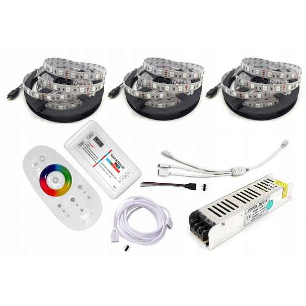 Led Páska Set 15 m Rgb 5050 60/M Dálkový Ovladač Dotyk Rf