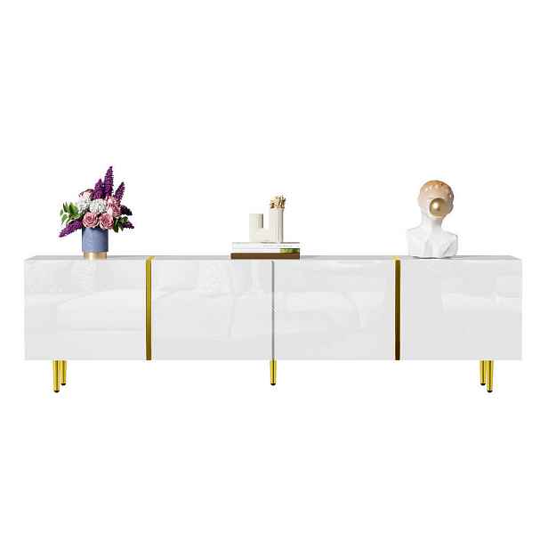 Modenvie NÍZKÁ komoda z MDF, 170/35/46 cm bílý ve vysokém lesku se 4 dvířky