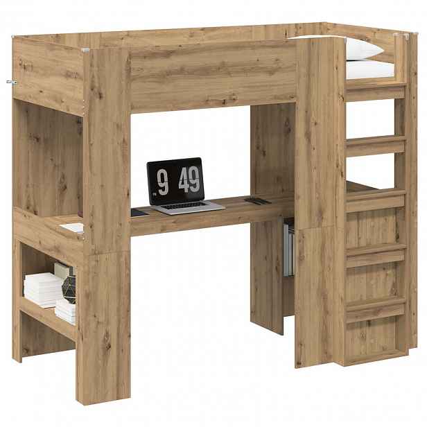 vidaXL Rám patrové postele se stolem Artisanový dub 90 x 190 cm