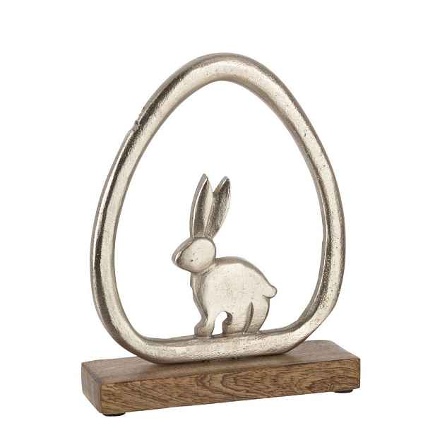 Stříbrná antik dekorace králík na podstavci - 19*4*24 cm J-Line by Jolipa