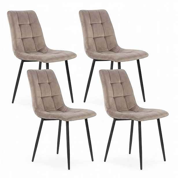 Velurové židle Taupe Béžové Moderní Čalouněné Pohodlné Do Obývacího Pokoje x4