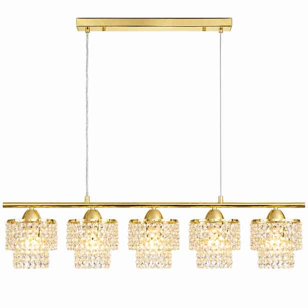 Závěsná Stropní Lampa Lustr zlatá na lankách křišťálová nad stolem
