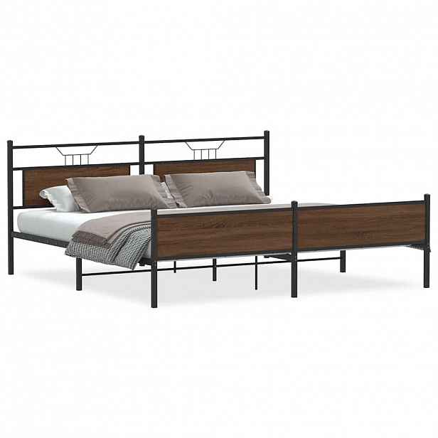 vidaXL Kovový rám postele bez matrace hnědý dub 193 x 203 cm