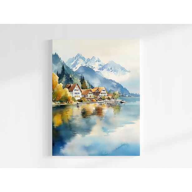 Obraz Na Plátně Canvas Krajina Podzim Hory Alpy Jezero Domky 60x80