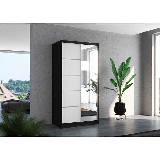 Šatní skříň se zrcadlem 100 cm EADRIX - černá / bílá