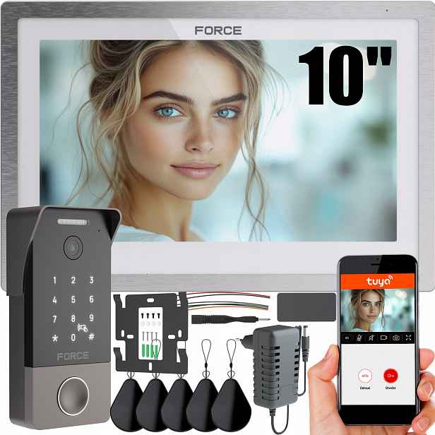 Videodomofon Force Piano 10" Bílý Full Hd Tuya WiFi Čtečka Klíčenek Furtka