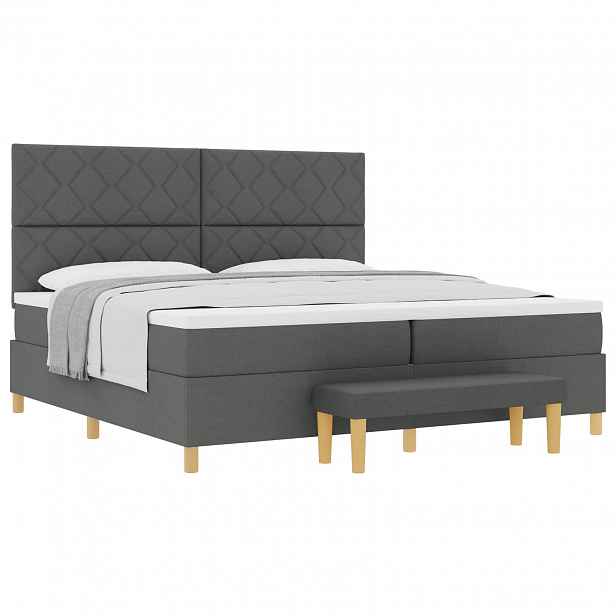 vidaXL Postel s boxspringem s čelo Tmavě šedá 200 x 200 cm textil