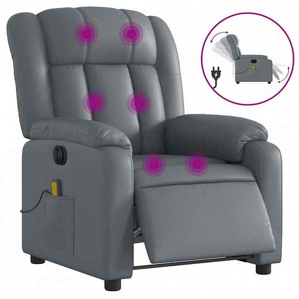 vidaXL Elektrické masážní polohovací křeslo šedé umělá kůže
