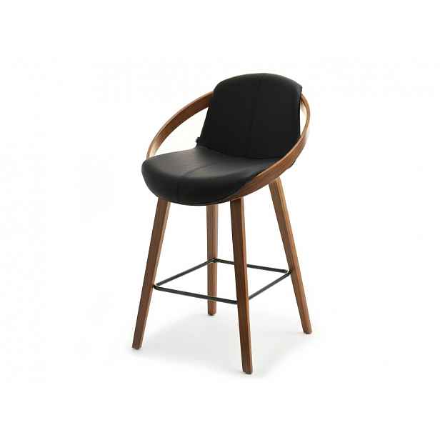 Designová barová židle HODA - ořech / černá eko kůže
