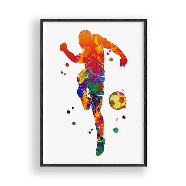 Obraz Fotbalista Abstrakce Barevný Fotbal Rámeček Dřevěný Černý 30x42 cm