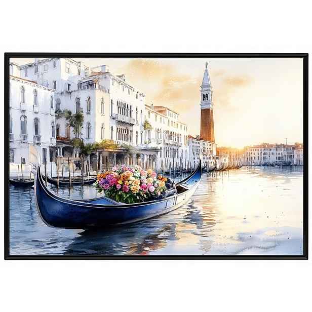 Plakát Rámeček Hliníkový Krajina Itálie Benátky Kanál Loďka Gondola 60x40