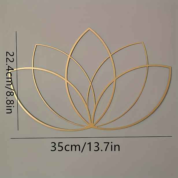 TEMU 2D Plochá, Stylová Zlatá Nástěnná Dekorace Lotus. Kovová Povrchová Dekorace pro Moderní Obývací Pokoj, Ložnici a Domácí Dekoraci, Ideální pro