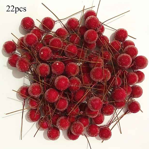 TEMU Sada 22 ks umělých vánočních dekorací s červenými bobulemi a cesmínou s ozdobnými koulemi, odolný plast pro sváteční domov, stromek, stůl, párty