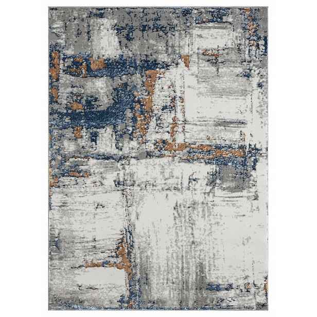 Koberec do obývacího pokoje 80x150 cm, měkký plyšový vlas, modro-krémový mramor
