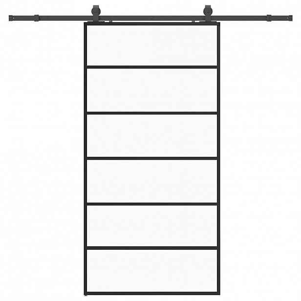 vidaXL Posuvné dveře se sadou kování černé 102x205 cm ESG Glass
