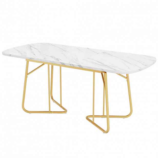 Modfu JÍDELNÍ stůl 180x80x75 cm bílý z MDF rozkládací se zlatými kovovými nohami