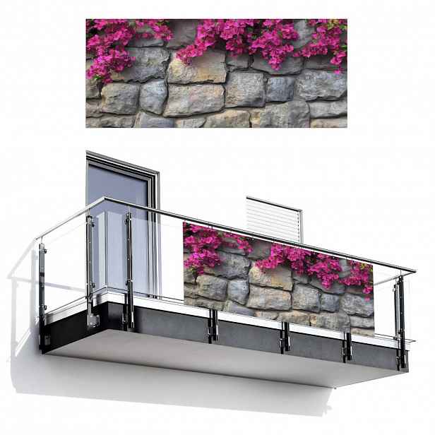 MuchoWow BALKONOVÁ ZÁSTĚNA Bougainvillea - Kamenná zeď - růžová 300x120 cm