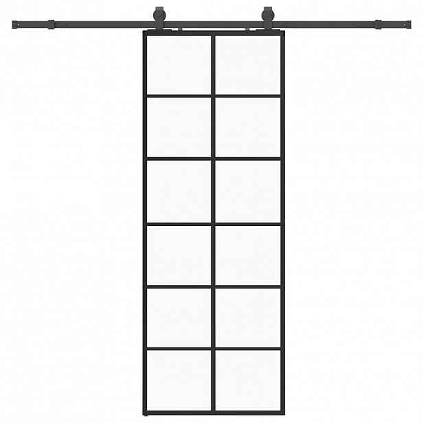 vidaXL Posuvné dveře se sadou kování černé 76x205 cm ESG Glass