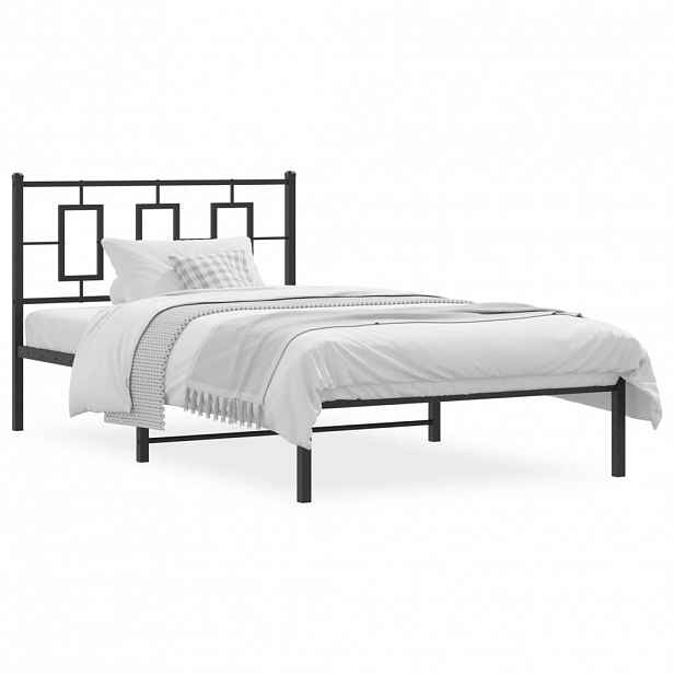 vidaXL Kovový rám postele s čelem černý 107 x 203 cm