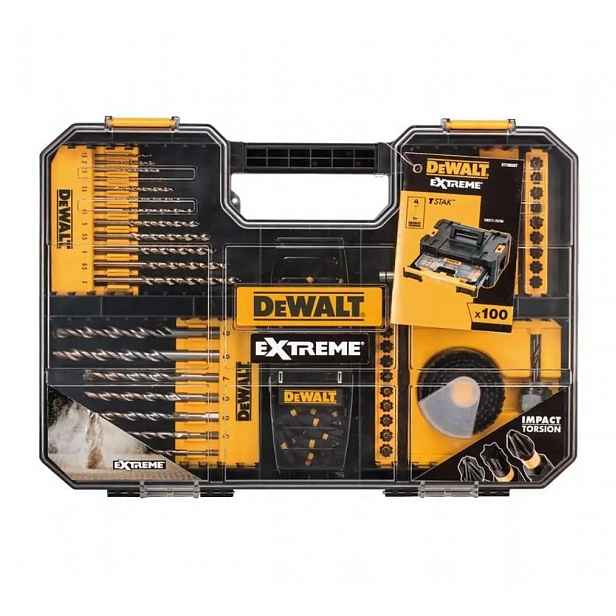 DeWALT - 100dílná sada bitů, vrtáků, nástrčných hlavic, vrtacích korunek DT70620T