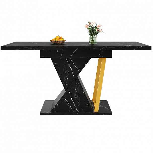 Modfu JÍDELNÍ stůl 140x80x76 cm černý z MDF a kovu s rozkládací deskou