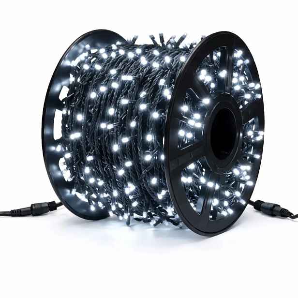 Easy Fix LED světelný řetěz, 100 m, venkovní, ledově bílá, 1000 diod, IP67, černý kabel, IP67, cívka