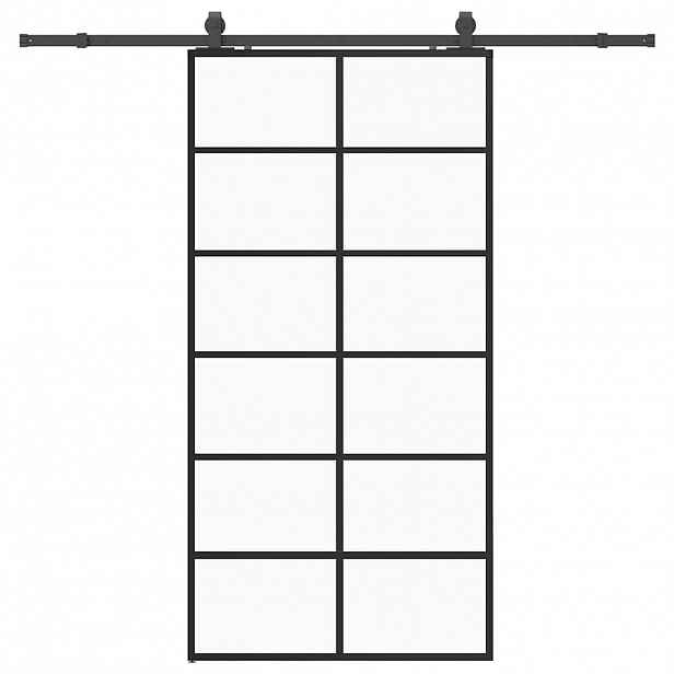 vidaXL Posuvné dveře se sadou kování černé 90x205 cm ESG Glass
