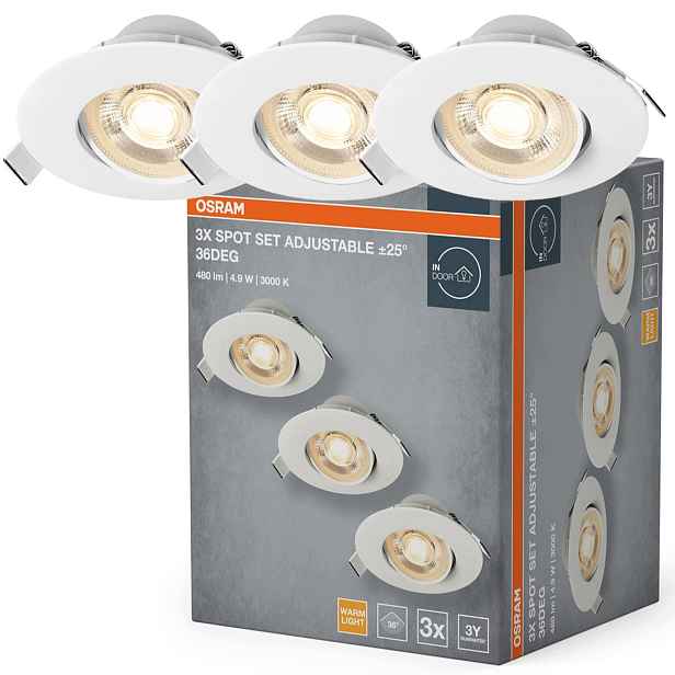 3x Lampa Kulaté Stropní Svítidlo Stropní Led svítidlo Spot 4.9W 330lm 3000K Downlight Osram