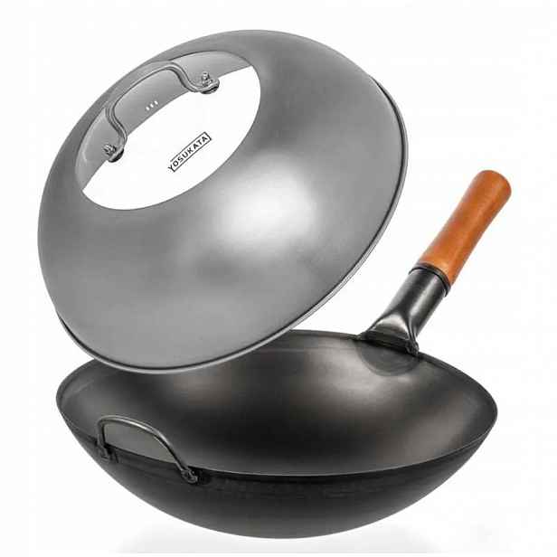 Yosukata Wok s kulatým dnem 36cm Sada s poklicí Ocel Sklo Plynové Bbq