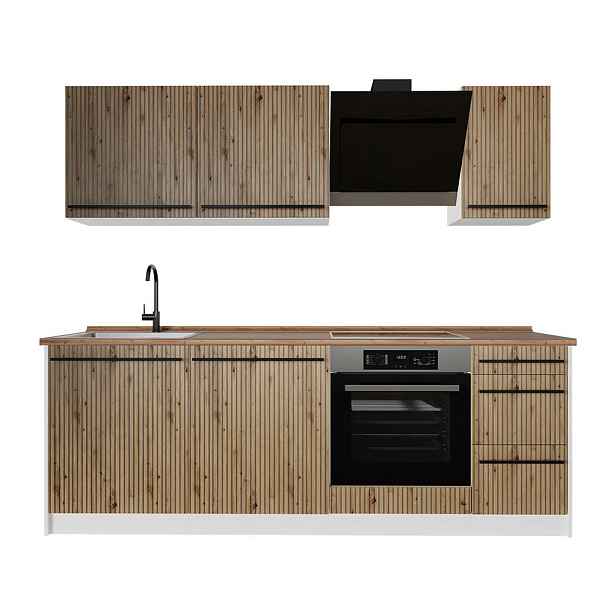Vicco KUCHYŇSKÝ KOUT R-Line, Řemeslný dub/Bílá, 220 cm pracovná doska Dub Goldkraft